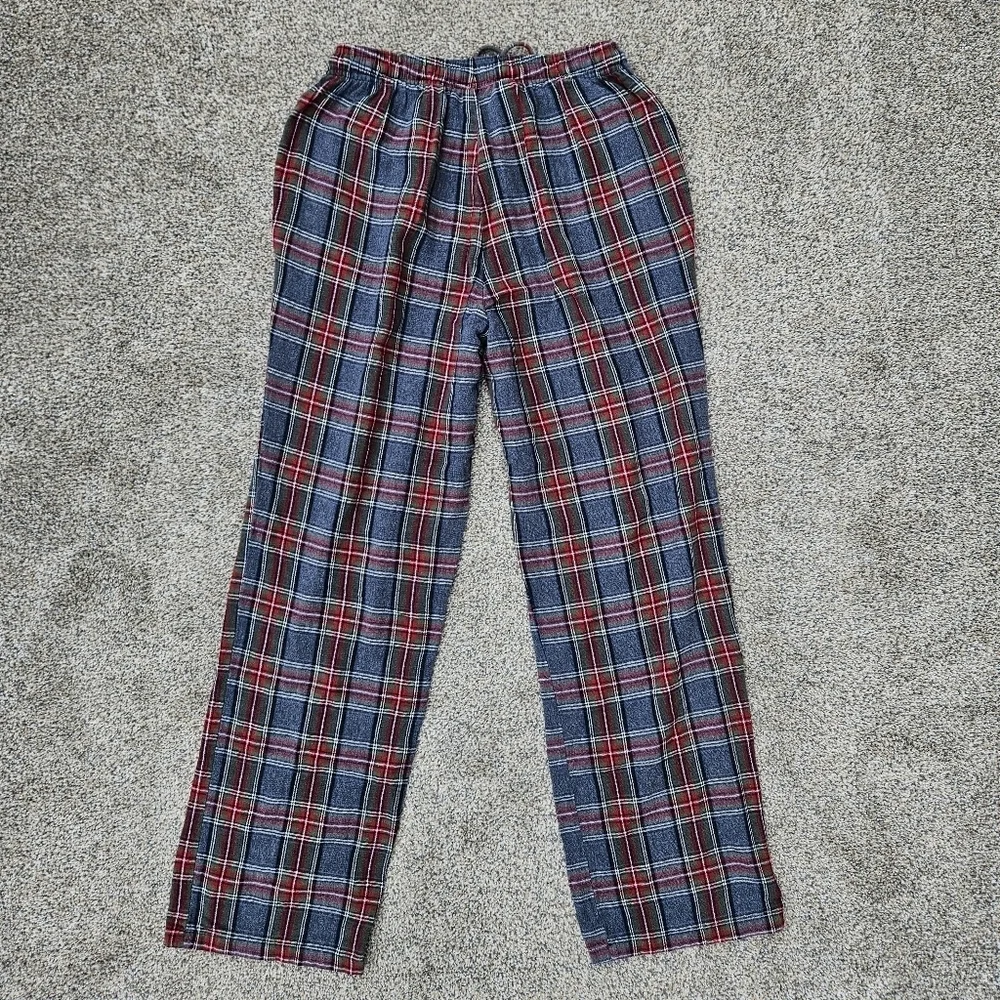 LL Bean Men's Scotch Plaid Flannel Sleep Pants Navy Stewart Gray Pajamas Size S
